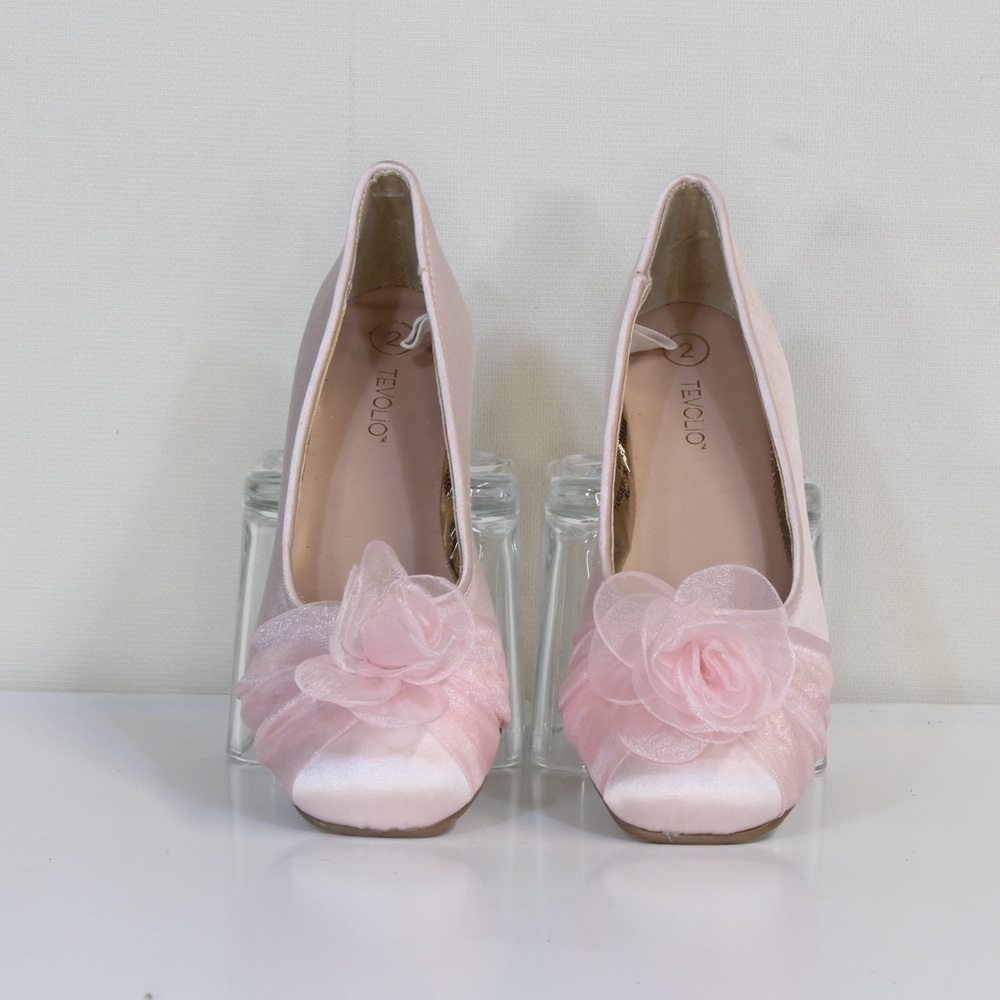 Tevolio Light Pink Little Girls Alicea Satin Floral Ballet Flats NWOT